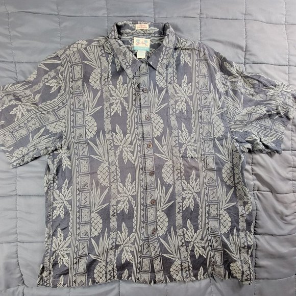 Reyn Spooner Regency Silk Jacquard Mens XL Gray Button Shirt Floral Comfort - Picture 1 of 8